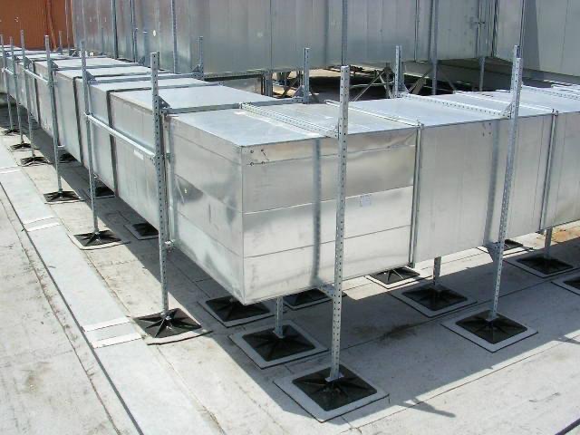 Rectangular ductwork on modular frames with rooftop bases